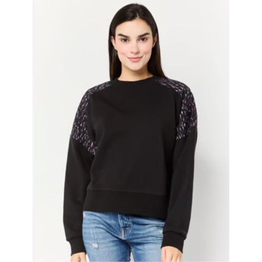 Scotch and Soda Boxy Fit Sweatshirt Size XS Black Quilted Shoulder Detail Cozy